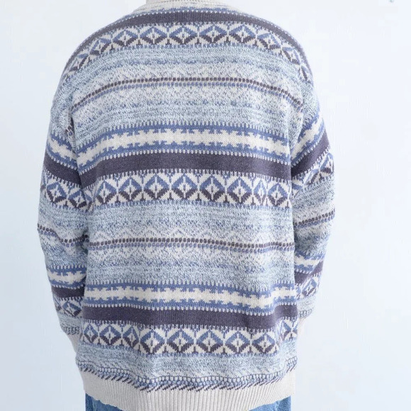 Vintage TT & Co. Sport Cream Blue Purple Turtple Neck 100% Cotton Knit Sweater - Picture 3 of 3